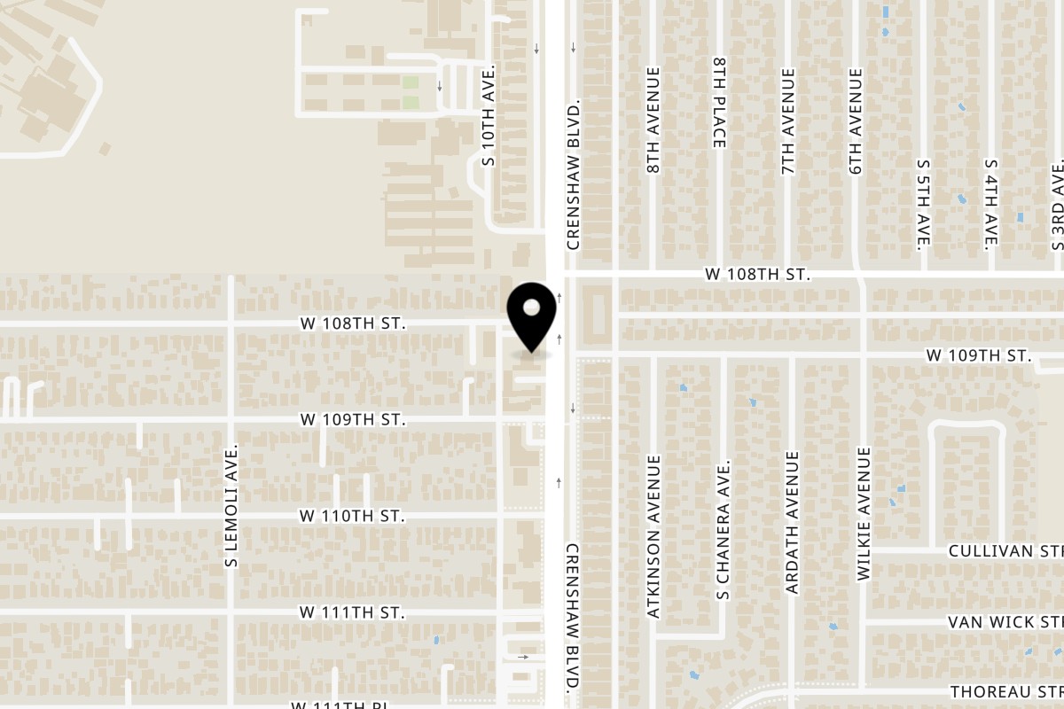 Map showing the location of We Cupcake on 10807 Crenshaw Blvd in Inglewood